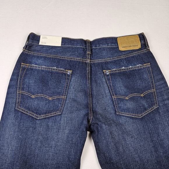 American Eagle Bootcut Jeans Mens 33x30 Dark Wash Blue Classic Whiskering Faded - Picture 5 of 14